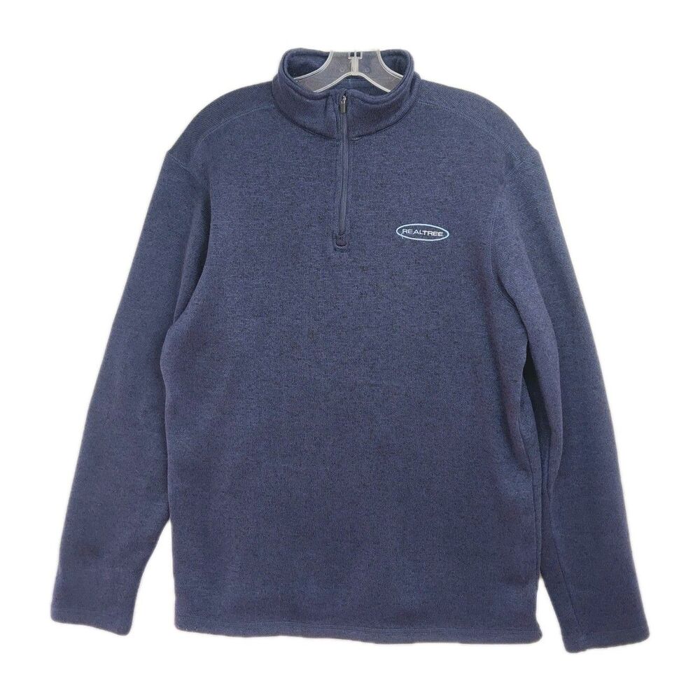 RealTree 1/4-Zip‎ Sweater Men's M Dark Blue long Sleeves Embroidered Logo